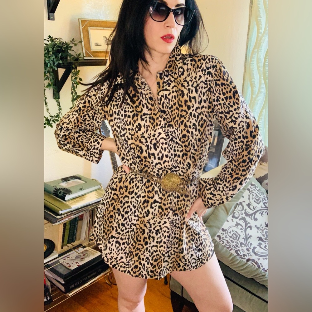Chico's Animal Print Long Sleeve Shirt Dress